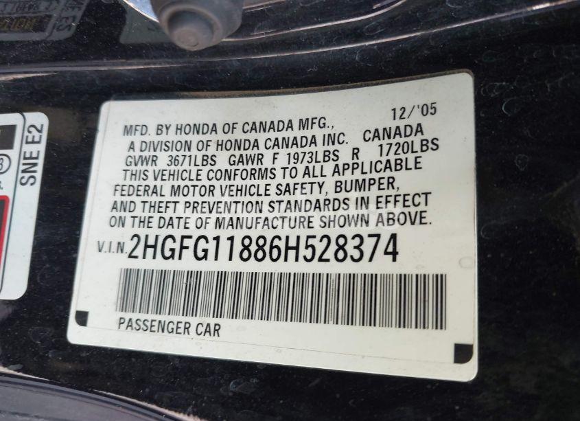 Photo 9 of 2006 Honda Civic EX (VIN 2HGFG11886H528374)