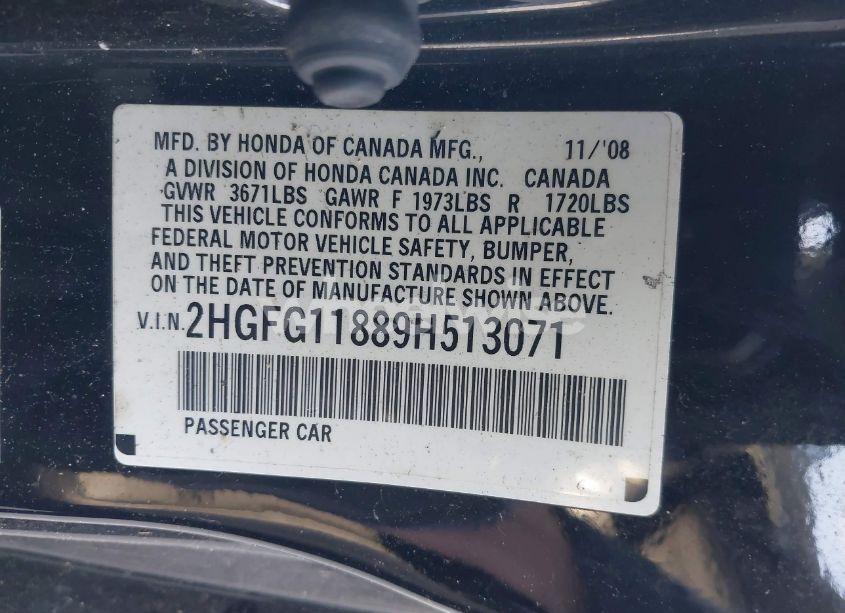 Photo 9 of 2009 Honda Civic EX (VIN 2HGFG11889H513071)