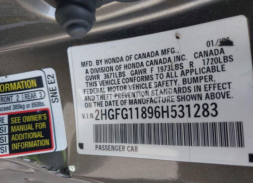 Photo 9 of 2006 Honda Civic EX (VIN 2HGFG11896H531283)