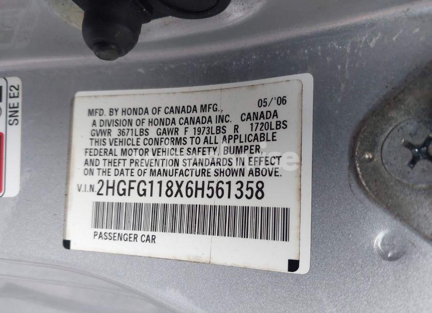 Photo 9 of 2006 Honda Civic EX (VIN 2HGFG118X6H561358)