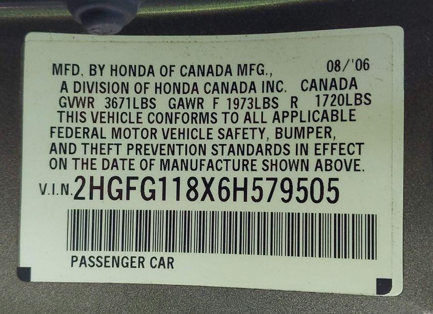 Photo 9 of 2006 Honda Civic EX (VIN 2HGFG118X6H579505)