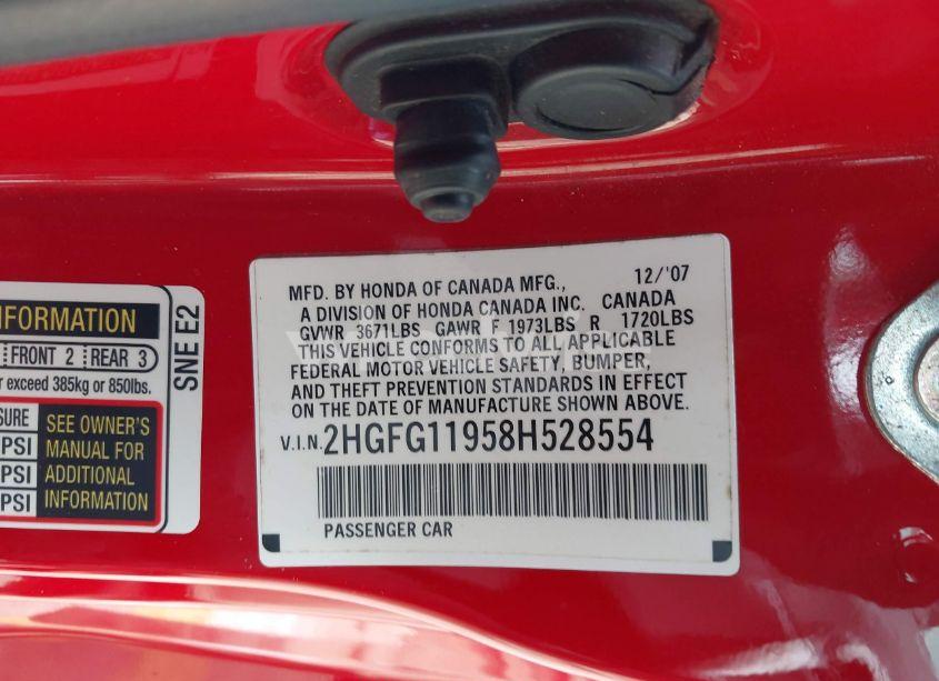 Photo 9 of 2008 Honda Civic EX-L (VIN 2HGFG11958H528554)