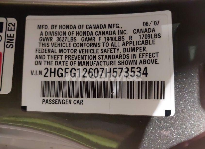 Photo 9 of 2007 Honda Civic LX (VIN 2HGFG12607H573534)