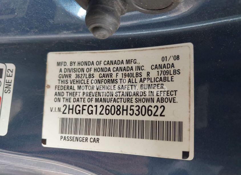 Photo 9 of 2008 Honda Civic LX (VIN 2HGFG12608H530622)
