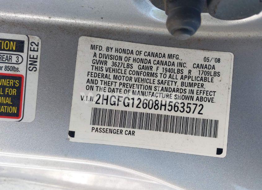 Photo 9 of 2008 Honda Civic LX (VIN 2HGFG12608H563572)