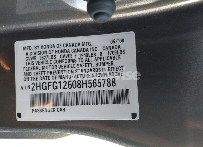 Photo 9 of 2008 Honda Civic LX (VIN 2HGFG12608H565788)