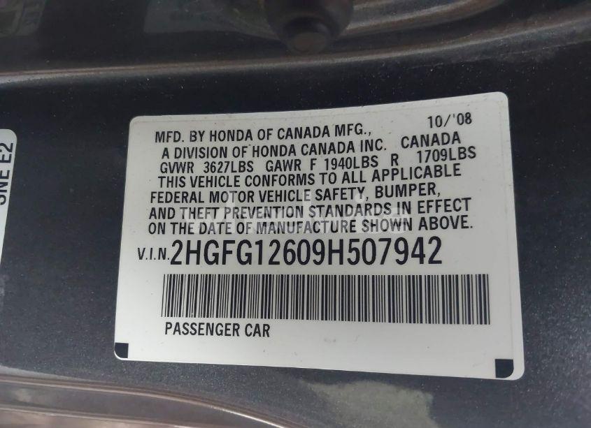 Photo 9 of 2009 Honda Civic LX (VIN 2HGFG12609H507942)