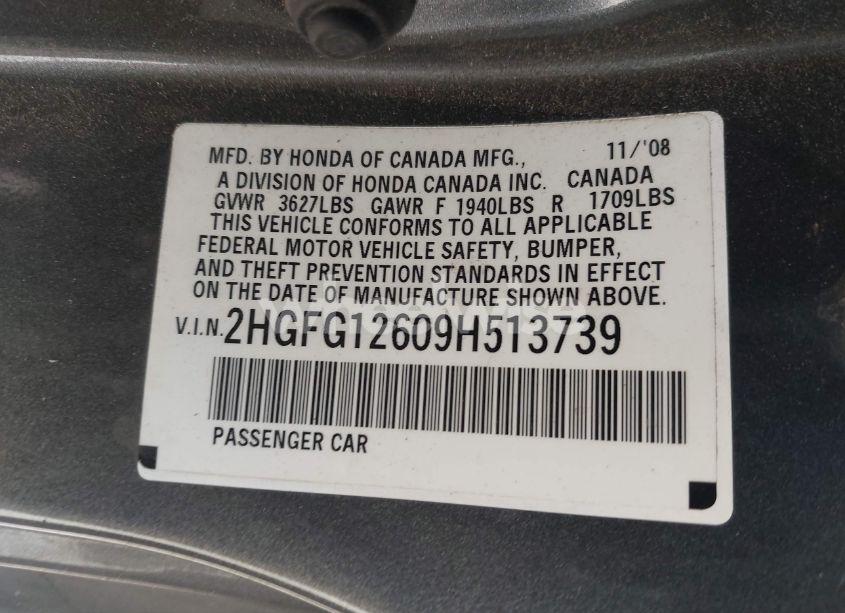Photo 9 of 2009 Honda Civic LX (VIN 2HGFG12609H513739)