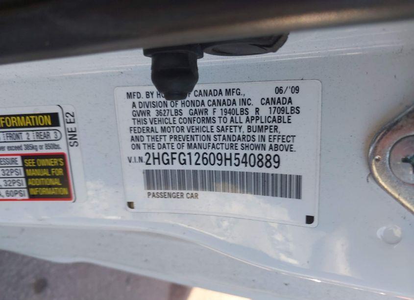 Photo 9 of 2009 Honda Civic LX (VIN 2HGFG12609H540889)