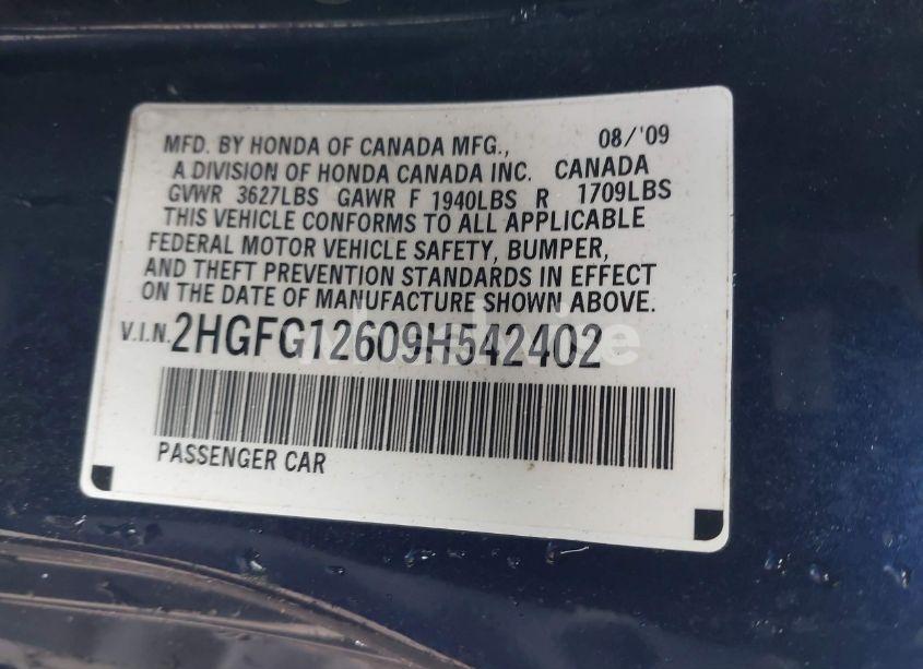 Photo 9 of 2009 Honda Civic LX (VIN 2HGFG12609H542402)