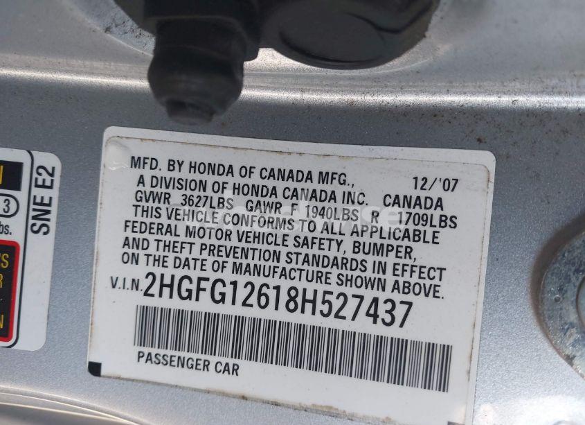 Photo 9 of 2008 Honda Civic LX (VIN 2HGFG12618H527437)