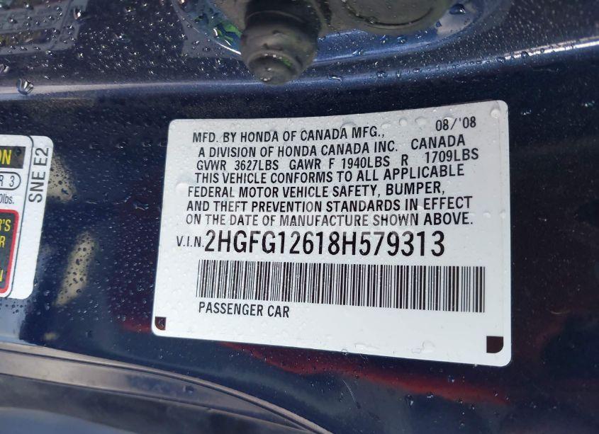 Photo 9 of 2008 Honda Civic LX (VIN 2HGFG12618H579313)