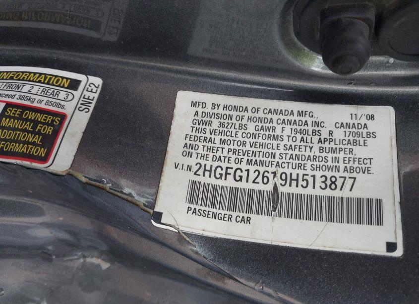 Photo 9 of 2009 Honda Civic LX (VIN 2HGFG12619H513877)