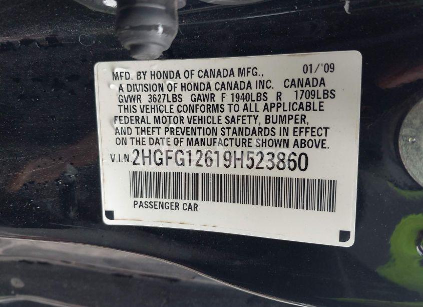 Photo 9 of 2009 Honda Civic LX (VIN 2HGFG12619H523860)