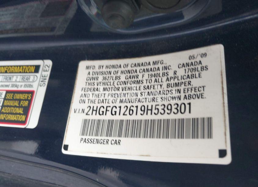 Photo 9 of 2009 Honda Civic LX (VIN 2HGFG12619H539301)