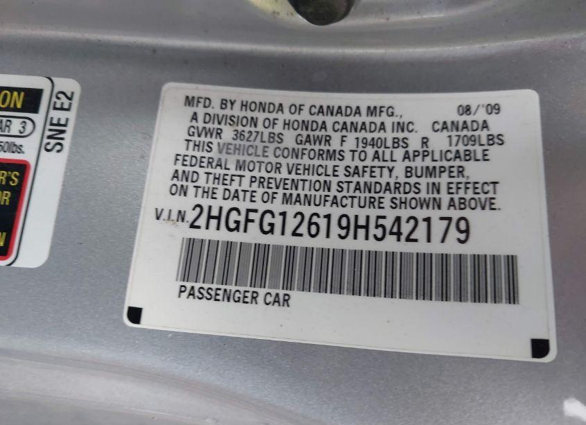 Photo 9 of 2009 Honda Civic LX (VIN 2HGFG12619H542179)