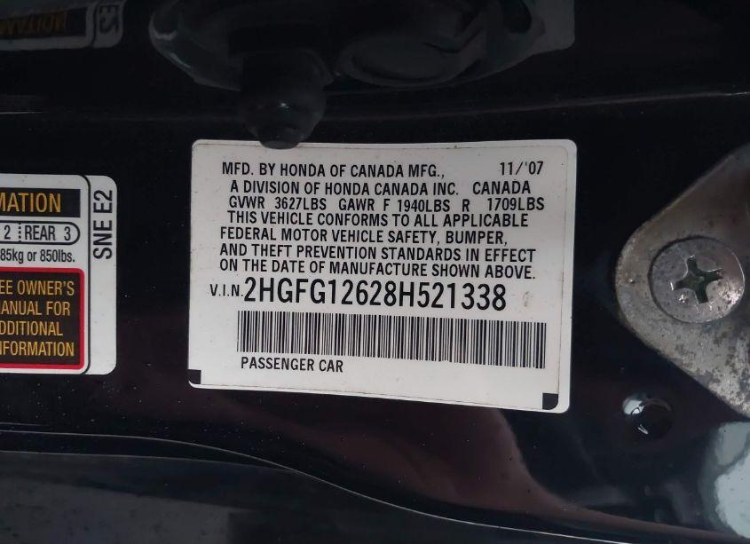 Photo 9 of 2008 Honda Civic LX (VIN 2HGFG12628H521338)