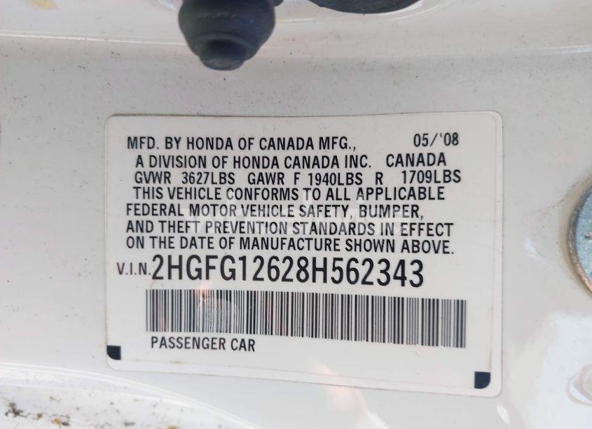 Photo 9 of 2008 Honda Civic LX (VIN 2HGFG12628H562343)