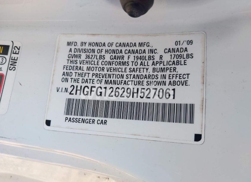 Photo 9 of 2009 Honda Civic LX (VIN 2HGFG12629H527061)