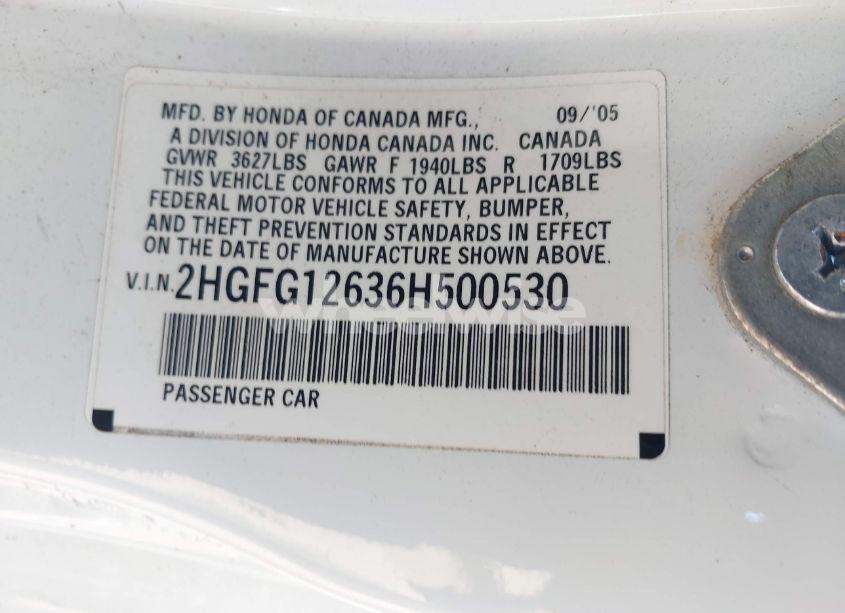 Photo 9 of 2006 Honda Civic LX (VIN 2HGFG12636H500530)