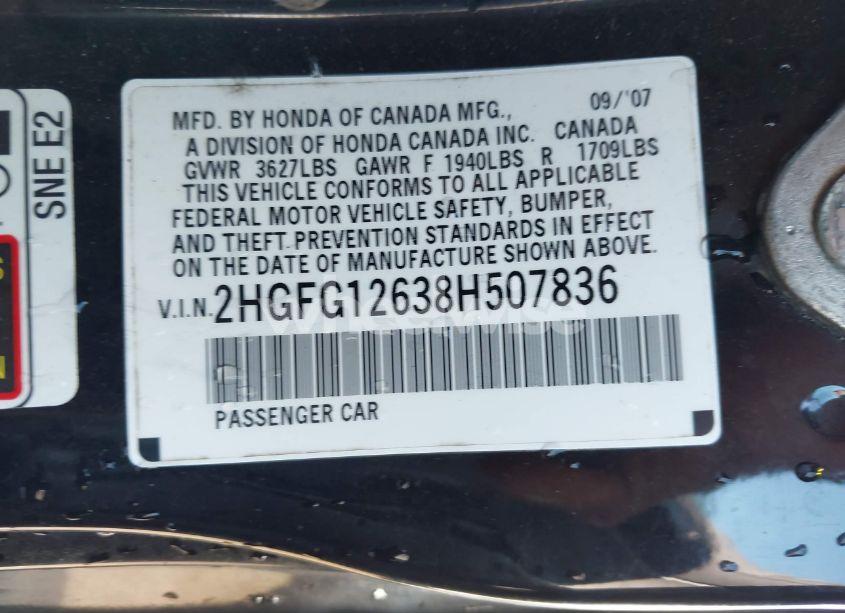 Photo 9 of 2008 Honda Civic LX (VIN 2HGFG12638H507836)