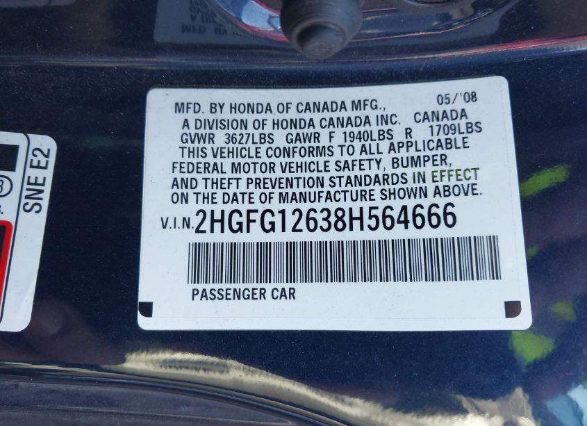 Photo 9 of 2008 Honda Civic LX (VIN 2HGFG12638H564666)