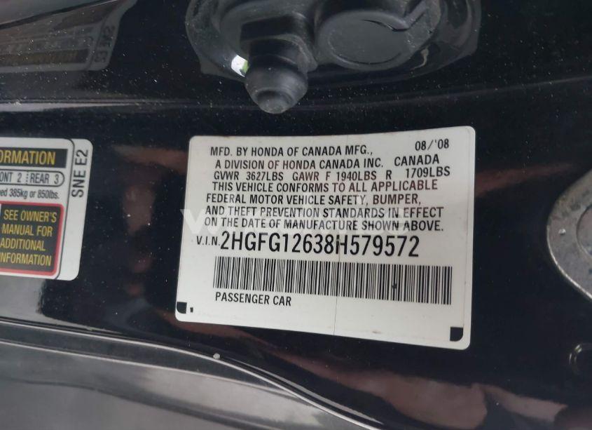 Photo 9 of 2008 Honda Civic LX (VIN 2HGFG12638H579572)