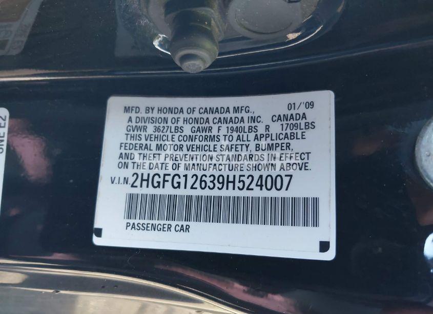 Photo 9 of 2009 Honda Civic LX (VIN 2HGFG12639H524007)