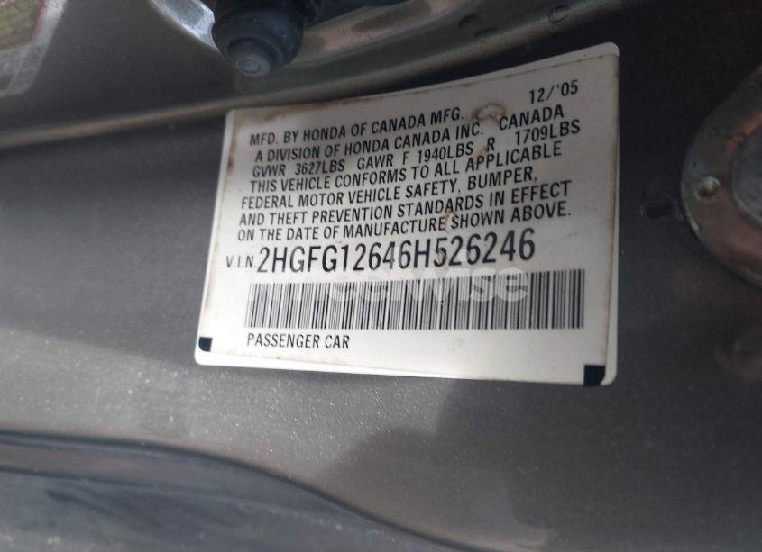 Photo 9 of 2006 Honda Civic LX (VIN 2HGFG12646H526246)