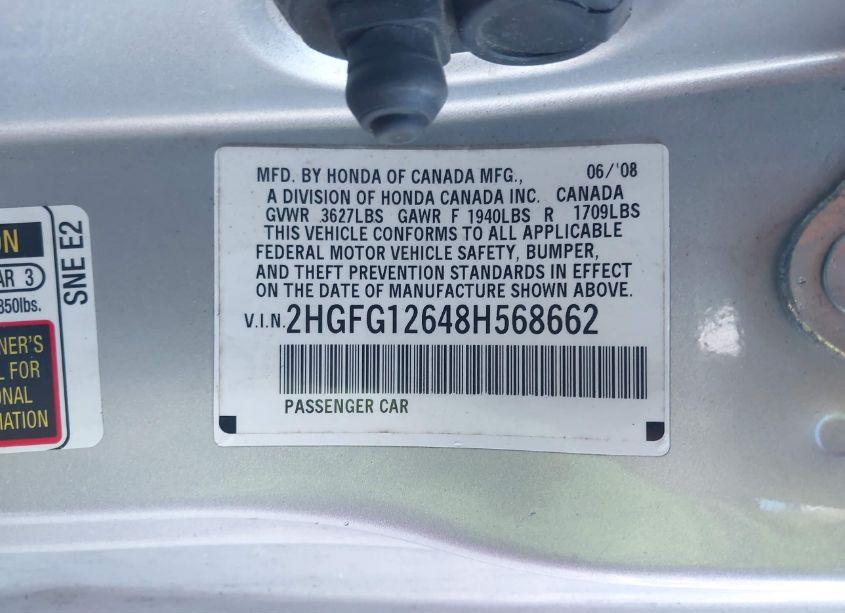 Photo 9 of 2008 Honda Civic LX (VIN 2HGFG12648H568662)
