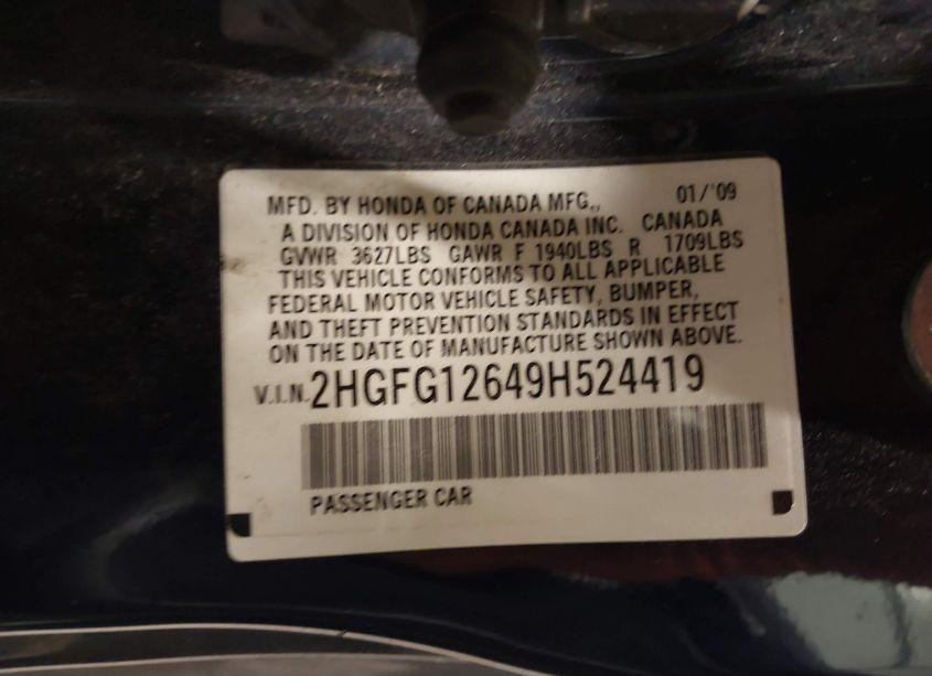 Photo 9 of 2009 Honda Civic LX (VIN 2HGFG12649H524419)