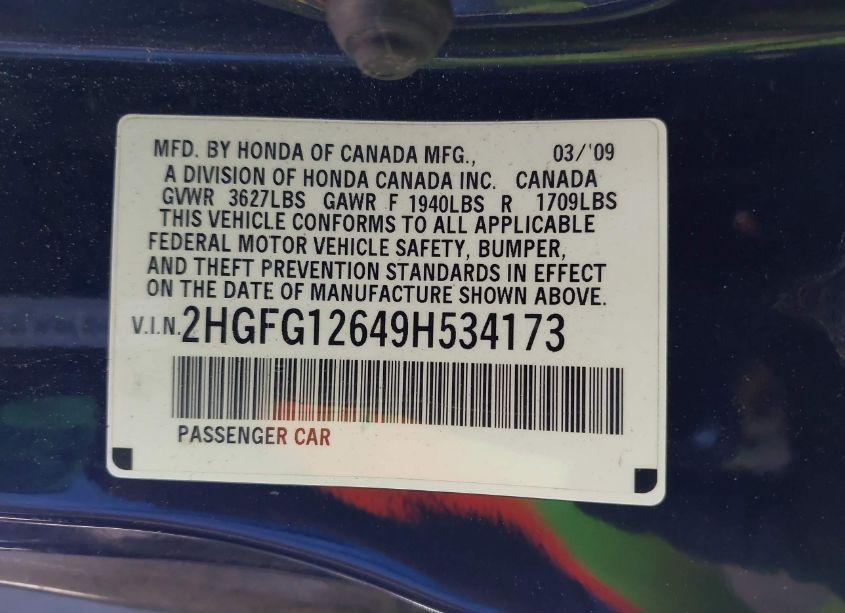 Photo 9 of 2009 Honda Civic LX (VIN 2HGFG12649H534173)