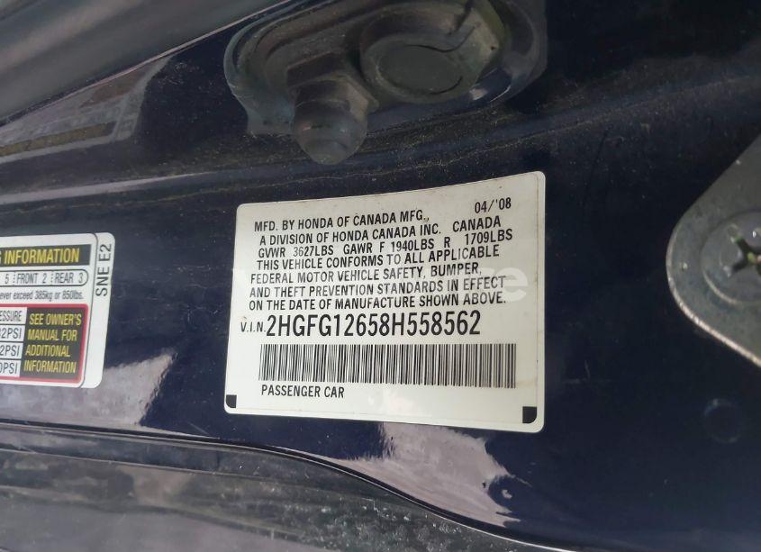 Photo 9 of 2008 Honda Civic LX (VIN 2HGFG12658H558562)