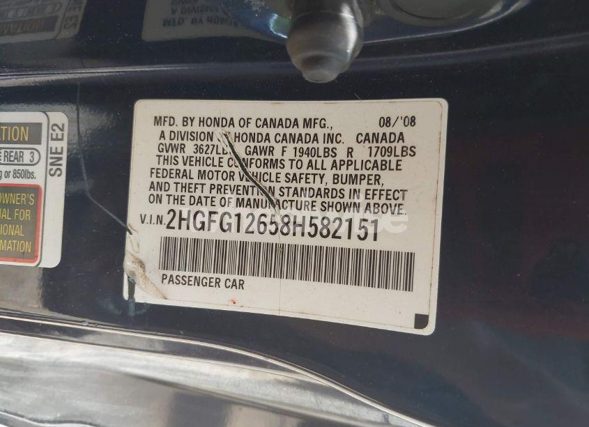 Photo 9 of 2008 Honda Civic LX (VIN 2HGFG12658H582151)