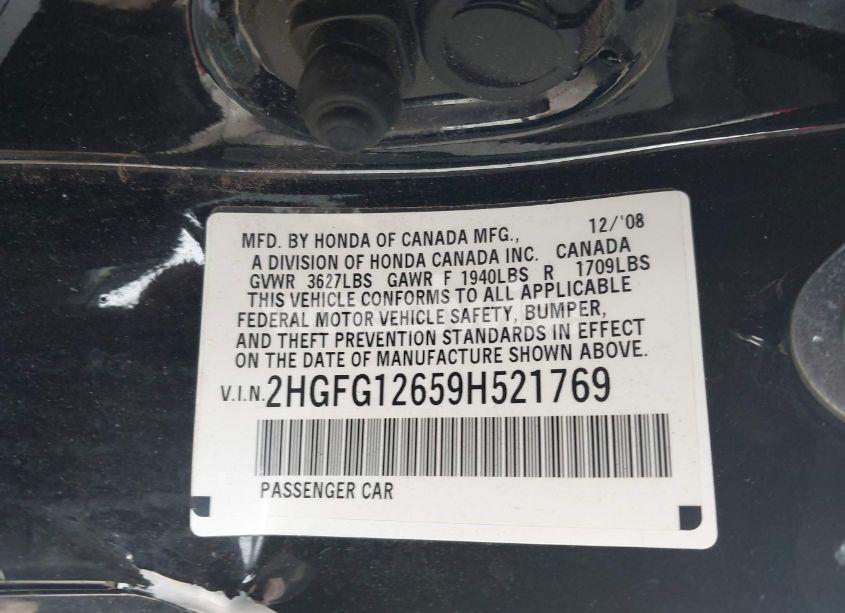 Photo 9 of 2009 Honda Civic LX (VIN 2HGFG12659H521769)