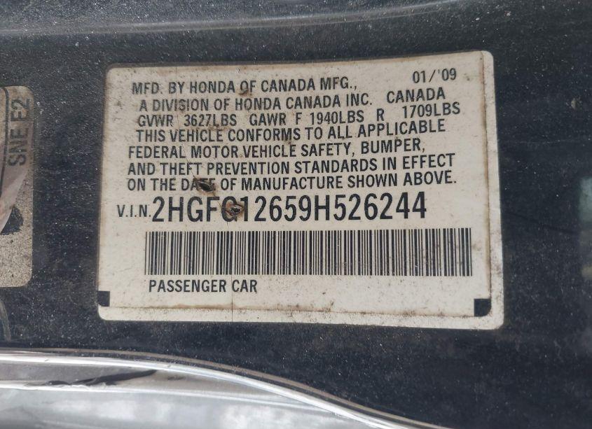 Photo 9 of 2009 Honda Civic LX (VIN 2HGFG12659H526244)