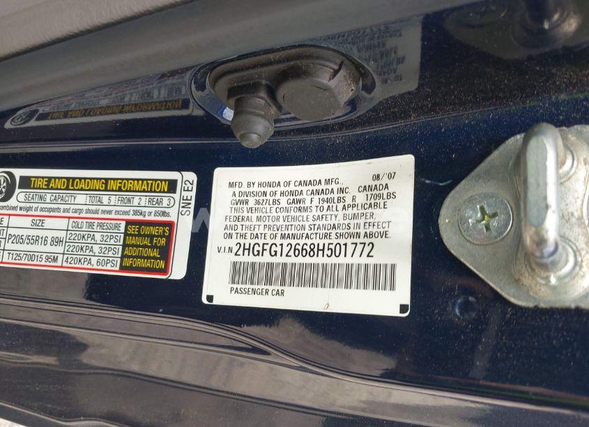 Photo 9 of 2008 Honda Civic LX (VIN 2HGFG12668H501772)