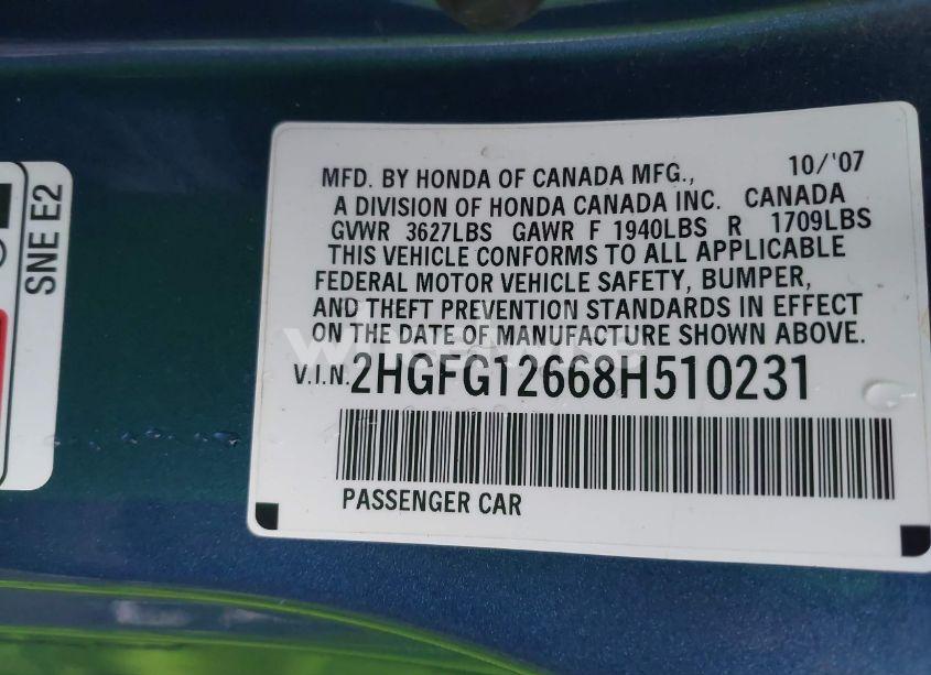 Photo 9 of 2008 Honda Civic LX (VIN 2HGFG12668H510231)