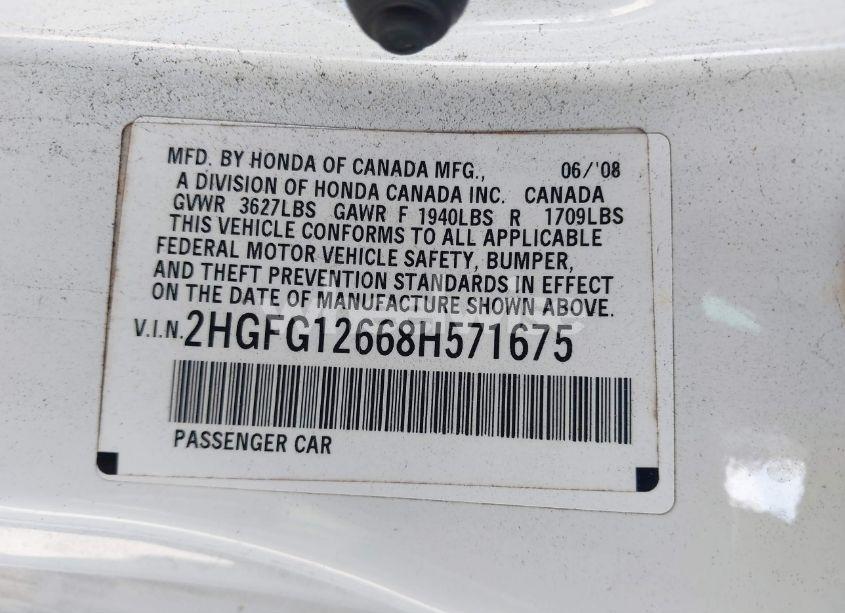 Photo 9 of 2008 Honda Civic LX (VIN 2HGFG12668H571675)