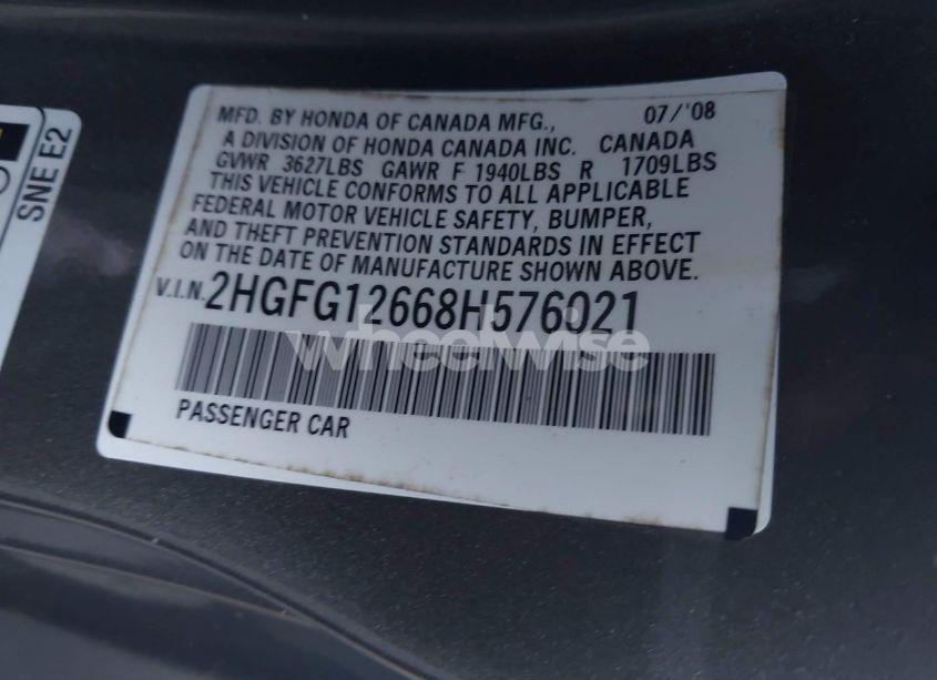 Photo 9 of 2008 Honda Civic LX (VIN 2HGFG12668H576021)