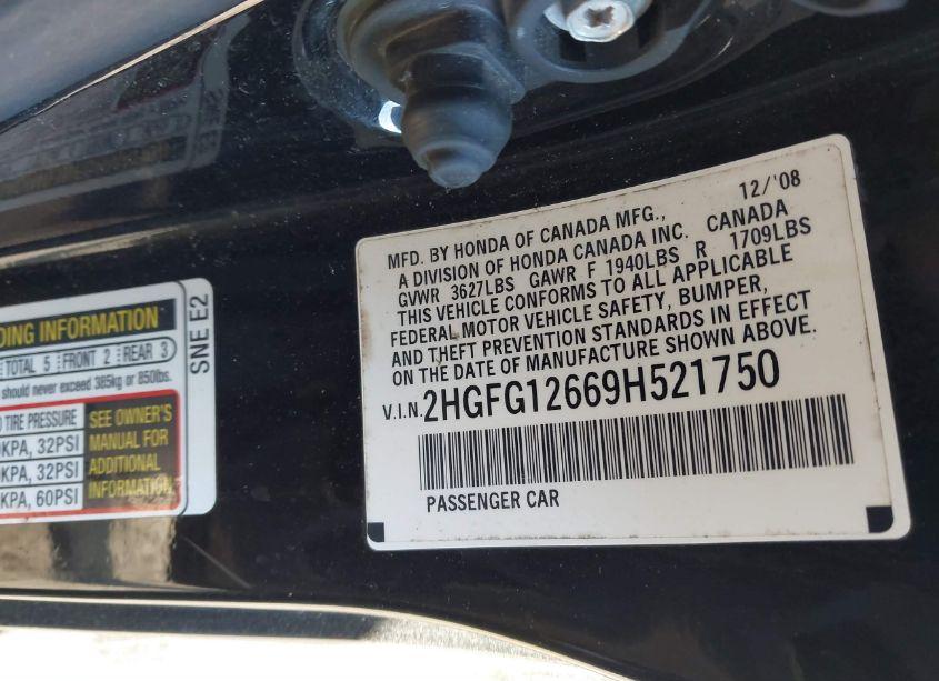 Photo 9 of 2009 Honda Civic LX (VIN 2HGFG12669H521750)