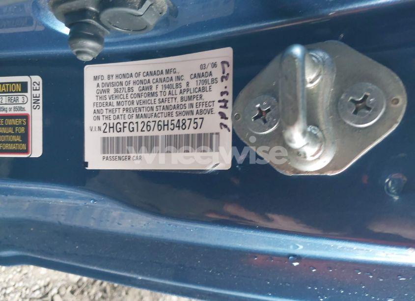 Photo 9 of 2006 Honda Civic LX (VIN 2HGFG12676H548757)