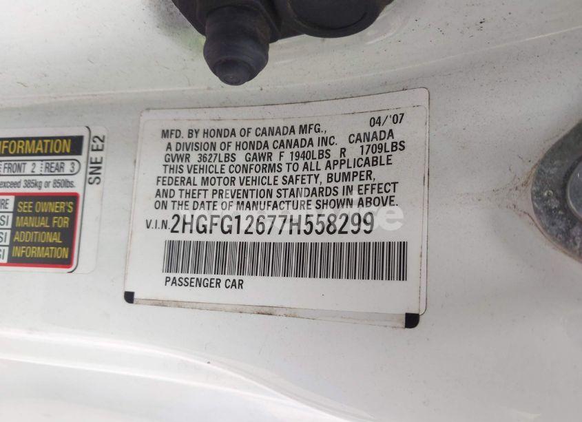 Photo 9 of 2007 Honda Civic LX (VIN 2HGFG12677H558299)