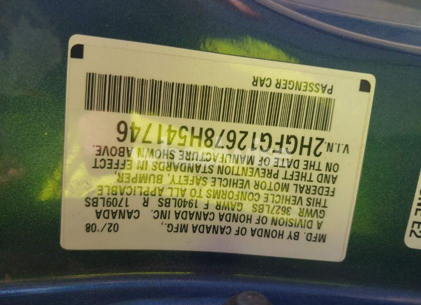 Photo 9 of 2008 Honda Civic LX (VIN 2HGFG12678H541746)