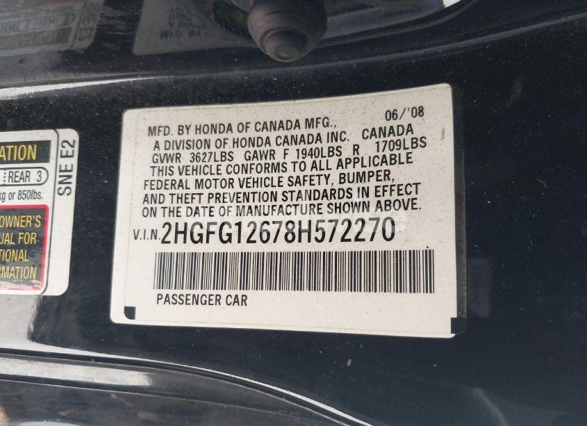 Photo 9 of 2008 Honda Civic LX (VIN 2HGFG12678H572270)