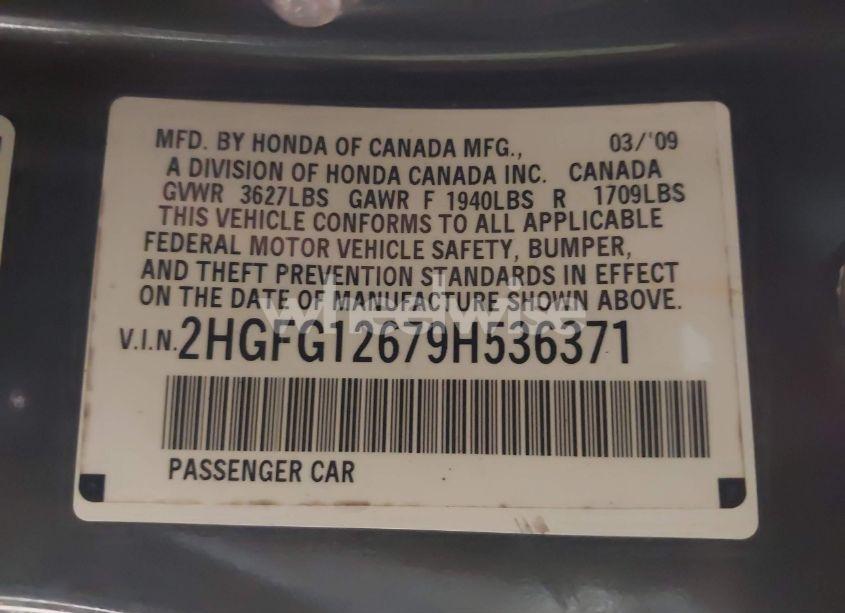 Photo 9 of 2009 Honda Civic LX (VIN 2HGFG12679H536371)