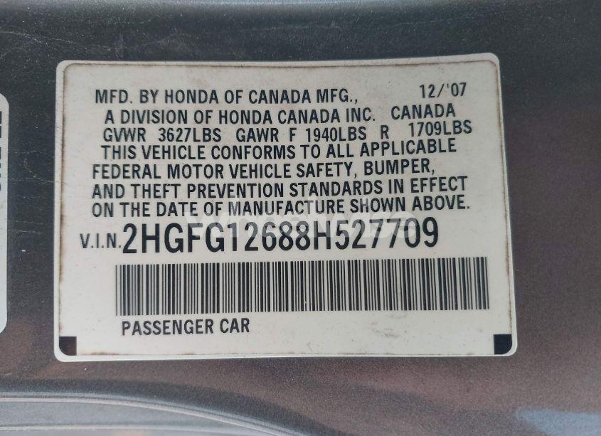 Photo 9 of 2008 Honda Civic LX (VIN 2HGFG12688H527709)