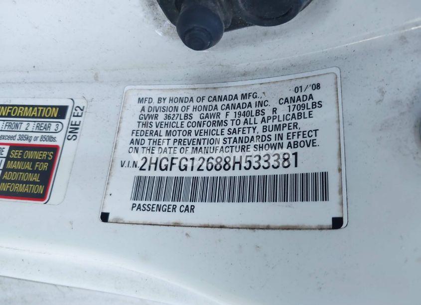 Photo 9 of 2008 Honda Civic LX (VIN 2HGFG12688H533381)