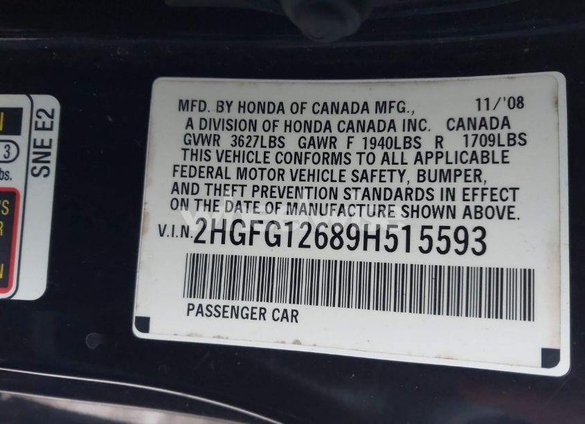 Photo 9 of 2009 Honda Civic LX (VIN 2HGFG12689H515593)