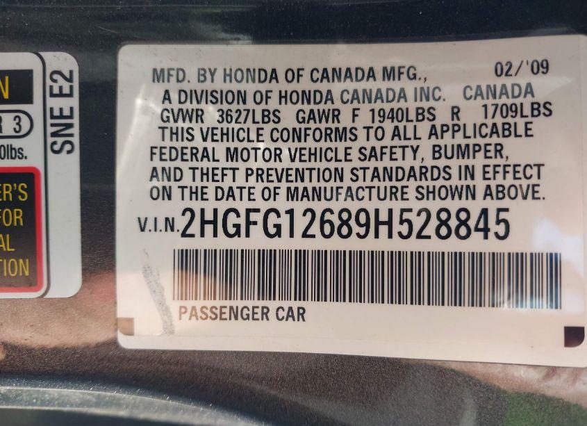Photo 9 of 2009 Honda Civic LX (VIN 2HGFG12689H528845)